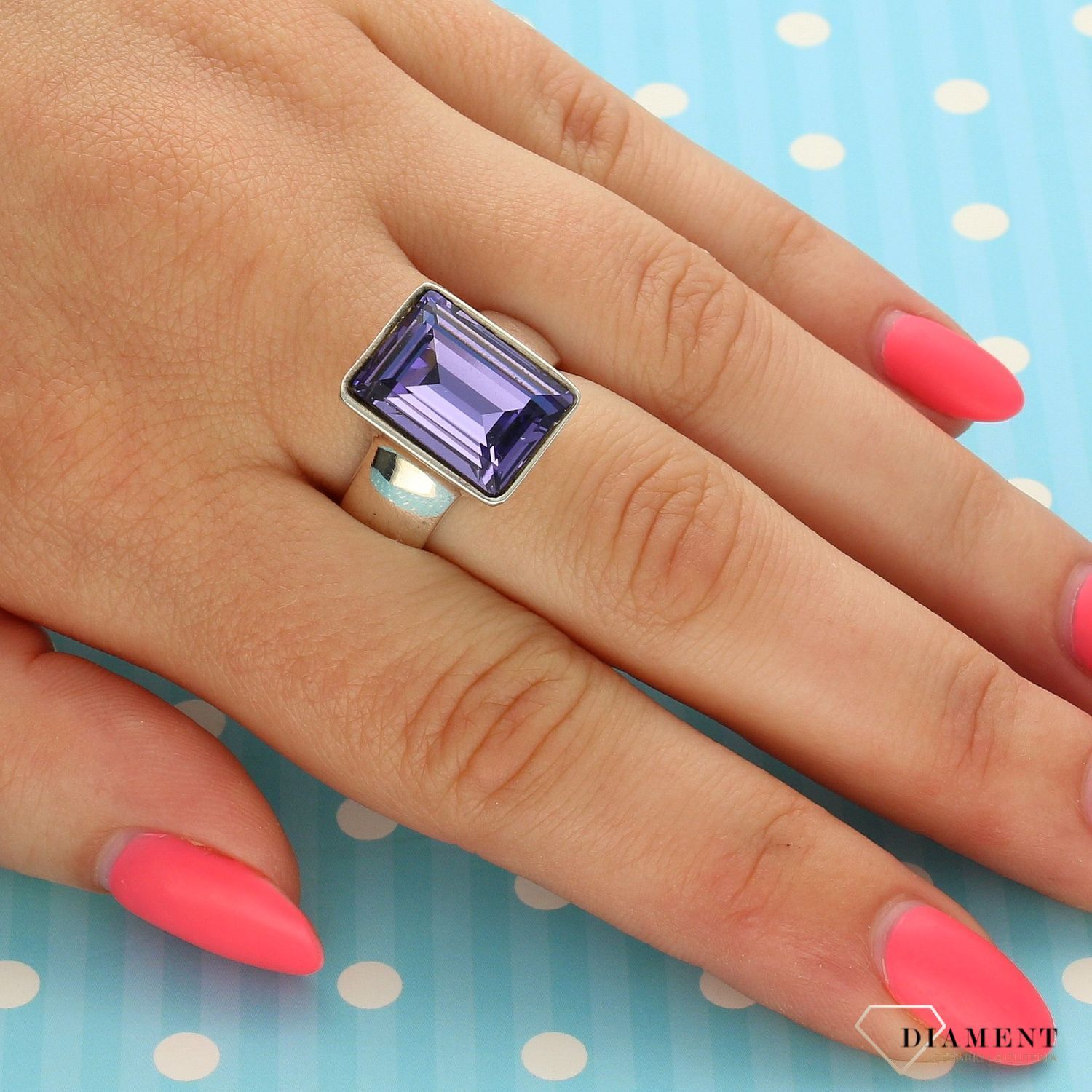 Pierścionek Swarovski Elements Srebrny 925 'Fioletowy kryształ' P4527.jpg