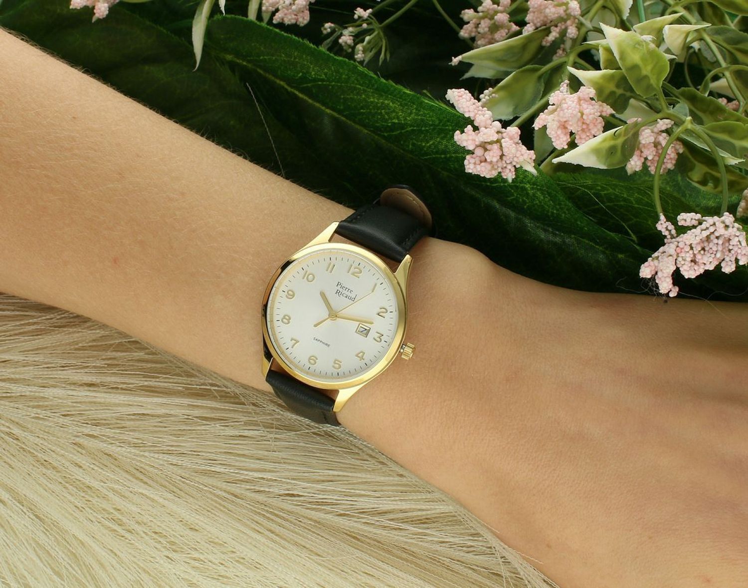 Pierre Ricaud Classic Sapphire P51028.1223Q Czarny pasek, Złota koperta, Grawer.jpg