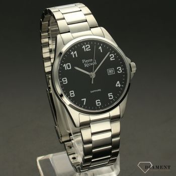 Zegarek mski na bransolecie z czarna tarczą i czytelnym cyferblatem P60022 (1).jpg