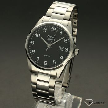 Zegarek mski na bransolecie z czarna tarczą i czytelnym cyferblatem P60022 (2).jpg