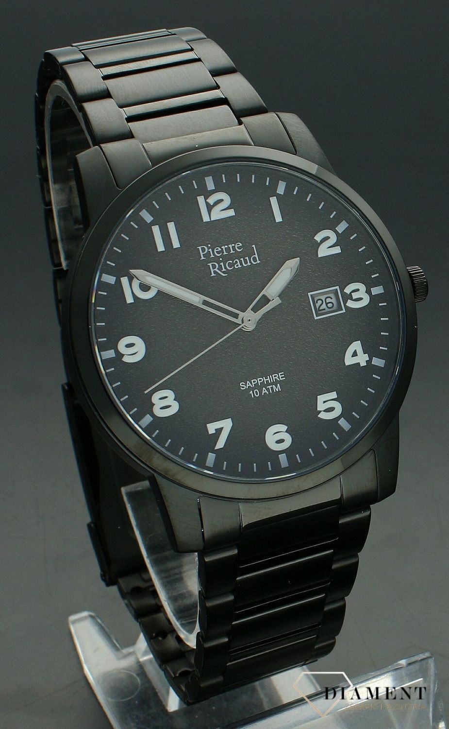 Zegarek męski Pierre Ricaud Classic z szafirowym szkłem P60045.B126Q.  Zegarek męski na bransolecie. Zegarek męski z szafirowym szkłem. Męski zegarek Pierre Ricaud z czarną tarczą. Zegarek męski stalowy na bransolecie idealny na prezent..jpg