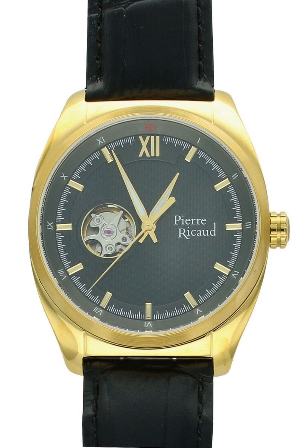 Zegarek męski Pierre Ricaud P60052.1266A – automatyczny, złota koperta, szara tarcza, szafirowe szkło, skórzany pasek (1).jpg