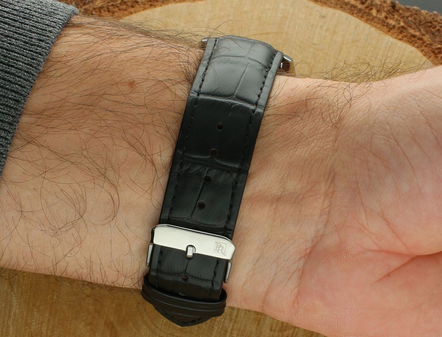 Zegarek męski Pierre Ricaud P60052.5265A – automatyczny mechanizm z 24 kamieniami, srebrna koperta ze stali nierdzewnej, niebieska tarcza open-heart, szafirowe szkło, skórzany pasek, 1.jpg