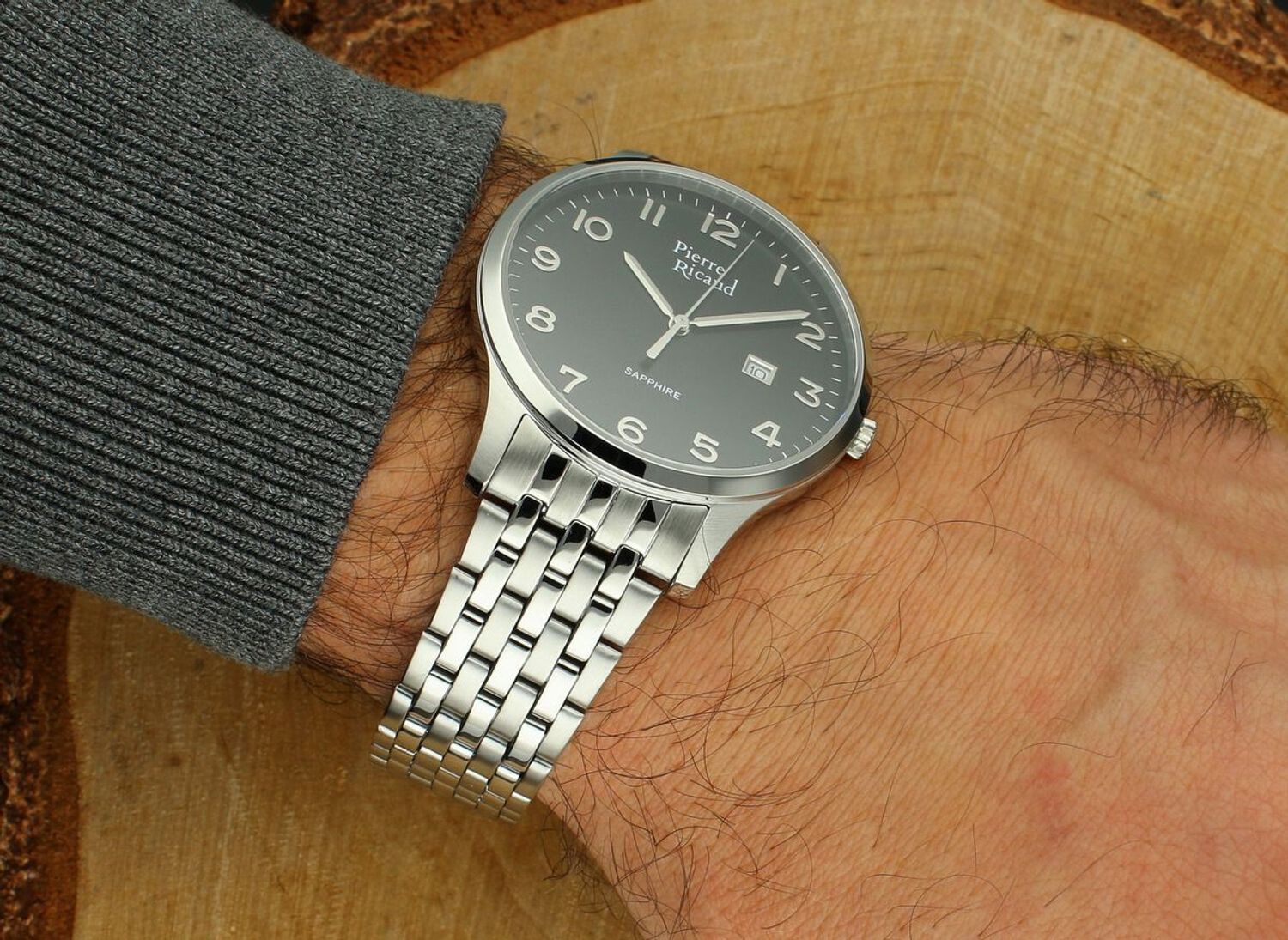 Zegarek męski Pierre Ricaud P60056.5124Q – elegancki model ze stalową kopertą i bransoletą, czarną tarczą, szafirowym szkłem i mechanizmem kwarcowym. 1.jpg