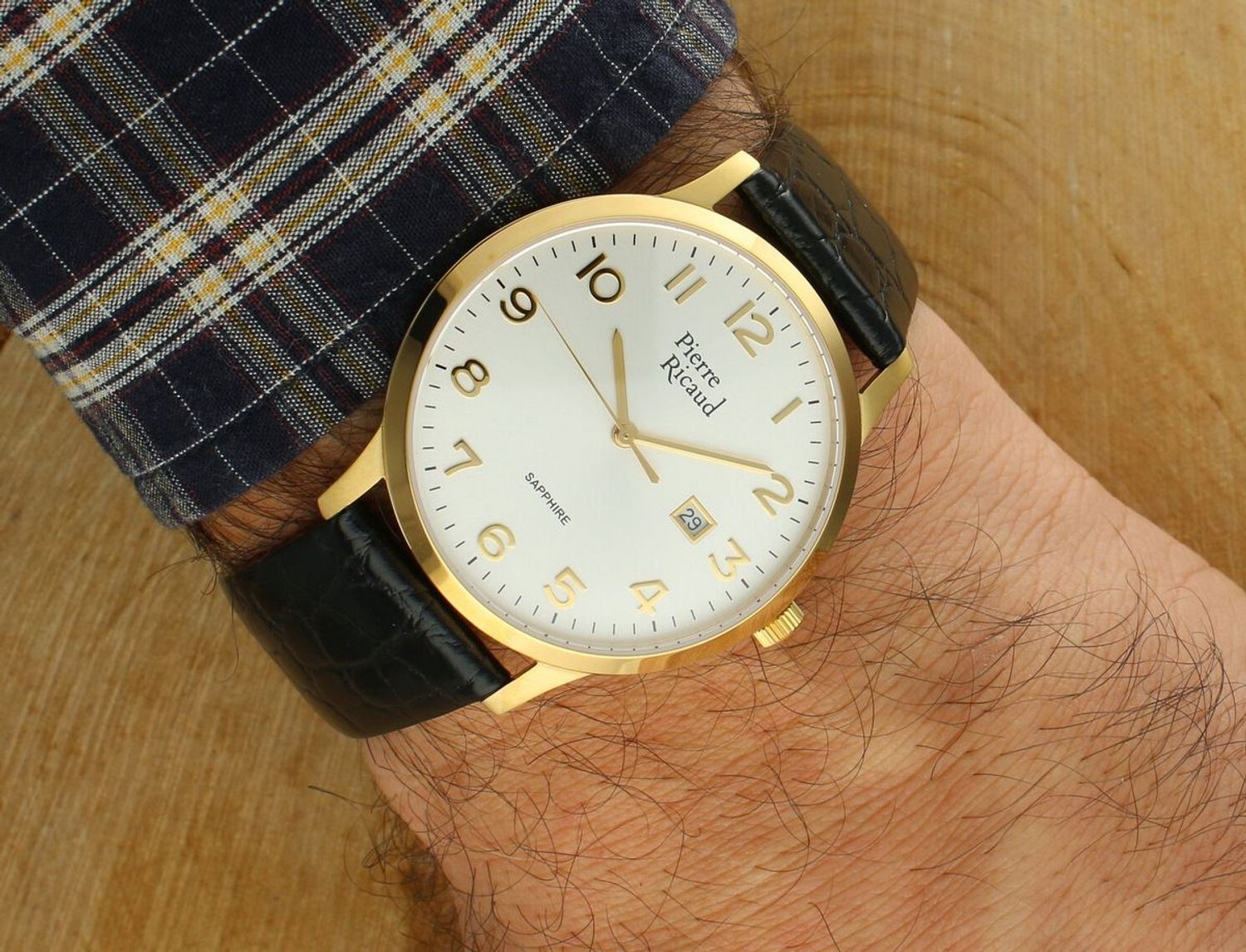 Pierre Ricaud P91022.1223Q2 – elegancki zegarek kwarcowy z mechanizmem Citizen Miyota 1M12, złotą kopertą PVD, białą tarczą i paskiem ze skóry naturalnej. Wodoszczelność 50 m, szkło szafirowe.1.jpg