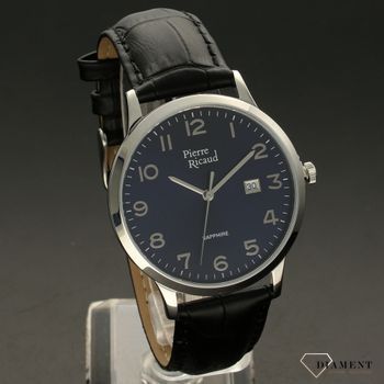 Zegarek męski na czarnym pasku z niebieską tarczą Pierre Ricaud P91022 (1).jpg