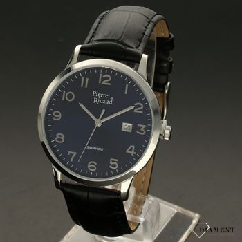 Zegarek męski na czarnym pasku z niebieską tarczą Pierre Ricaud P91022 (2).jpg