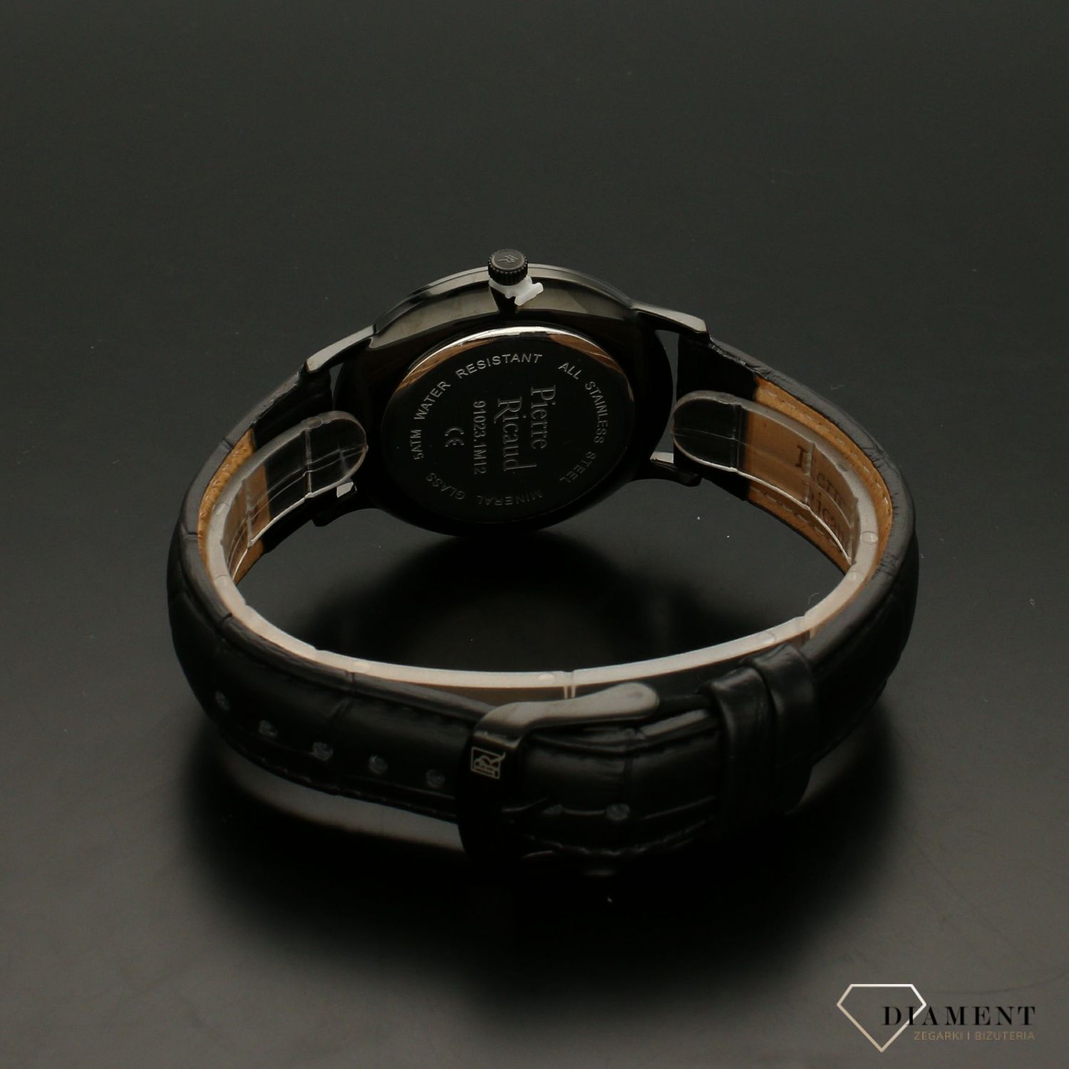 Zegarek męski na czarnym pasku skórzanym 'Czarny Klasyk' z czarą tarczą i kopertą..jpg