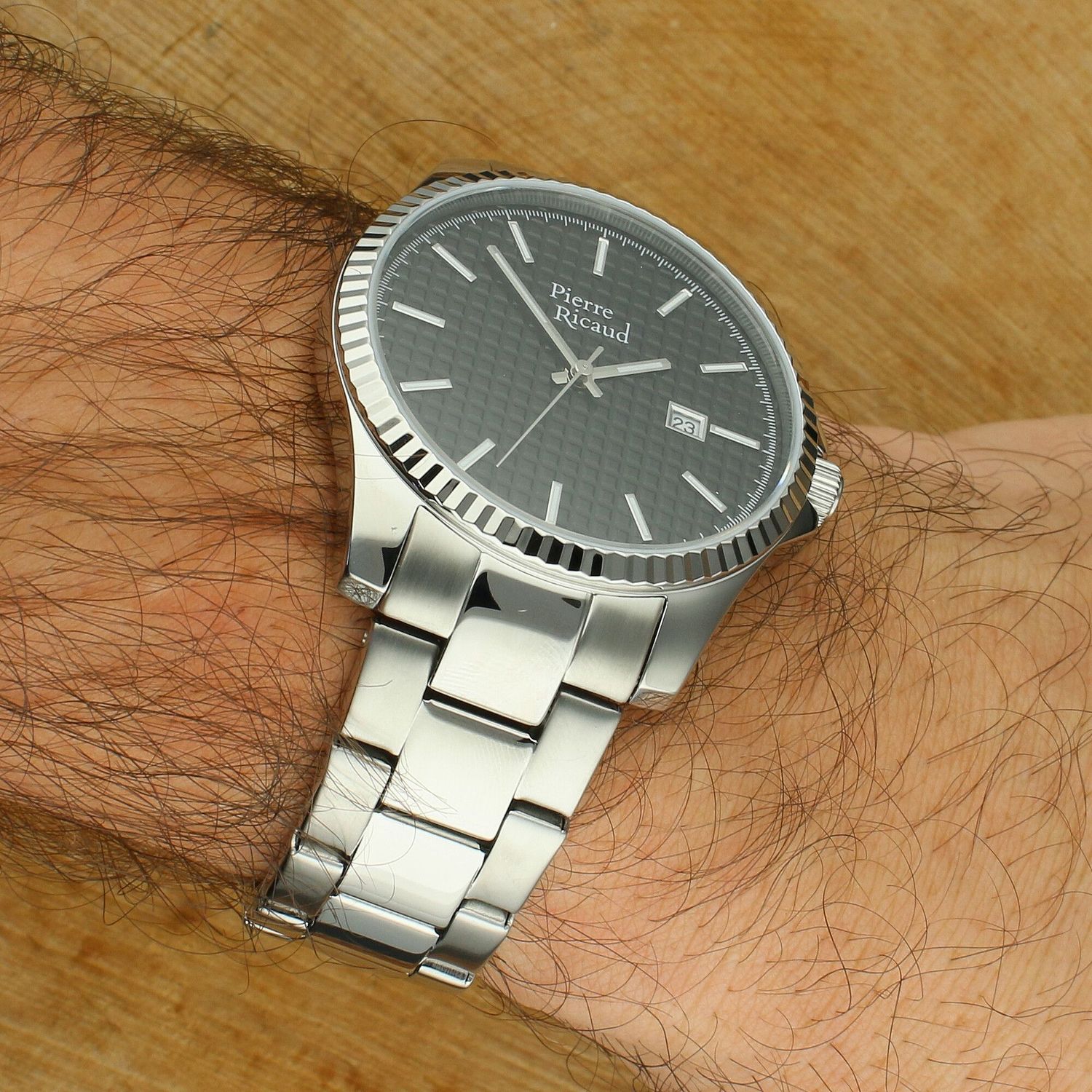 Pierre Ricaud P91030.5114Q – Męski Zegarek z Czarną Tarcza i Srebrną Bransoletą Stalową  Sklep Diament.jpg