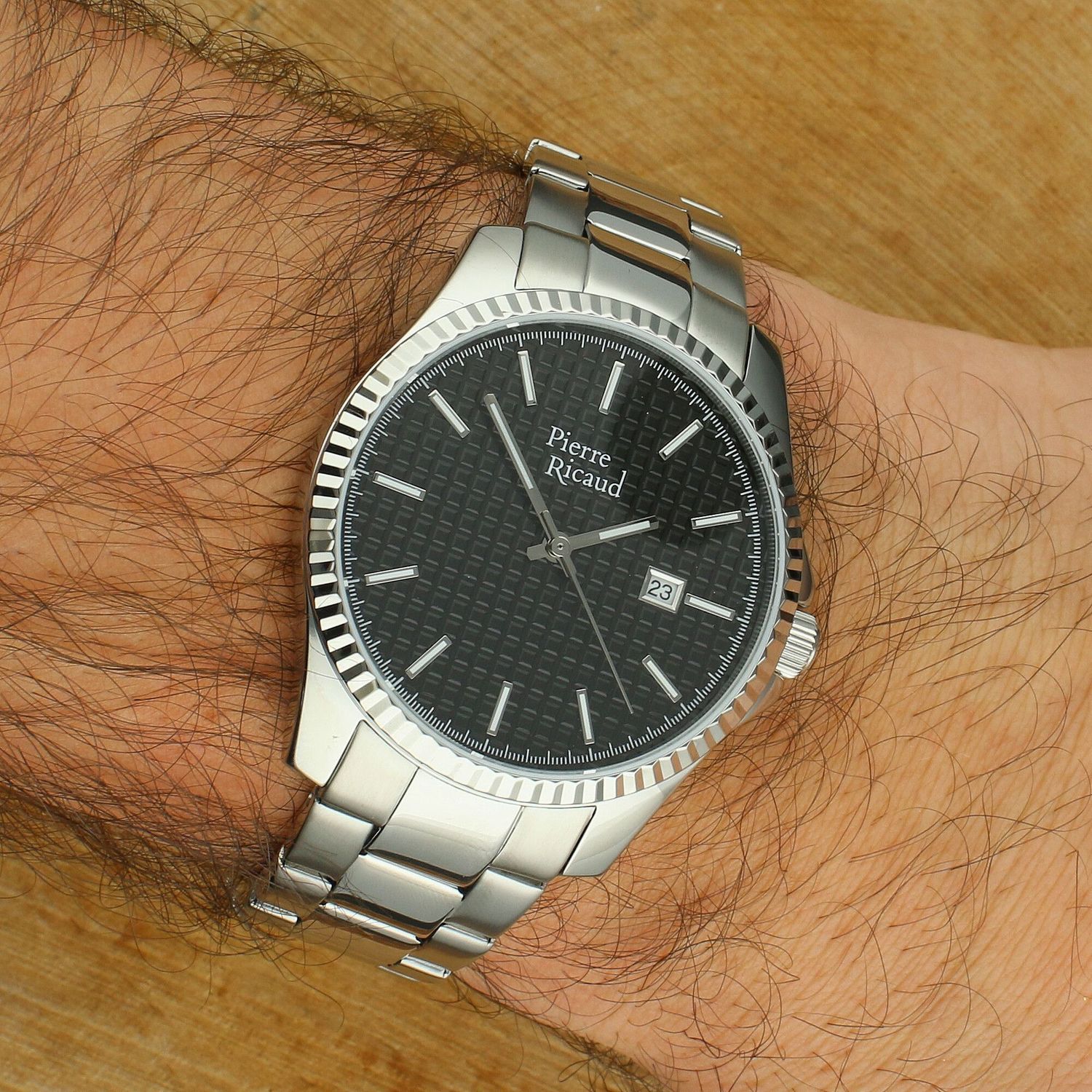 Pierre Ricaud P91030.5114Q – Męski Zegarek z Czarną Tarcza i Srebrną Bransoletą Stalową  Sklep Diament.jpg