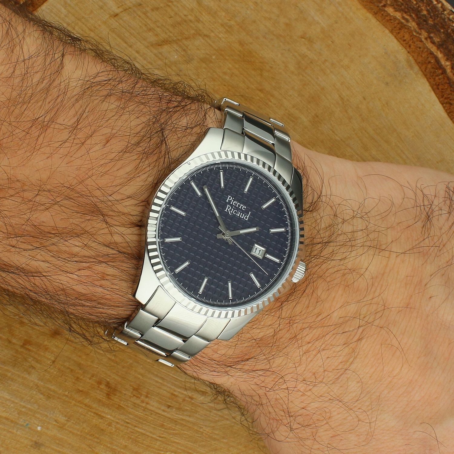 Pierre Ricaud P91030.5115Q – Męski Zegarek Srebrny z Niebieską Tarcza, Bransoleta Stalowa  Sklep Diament.jpg