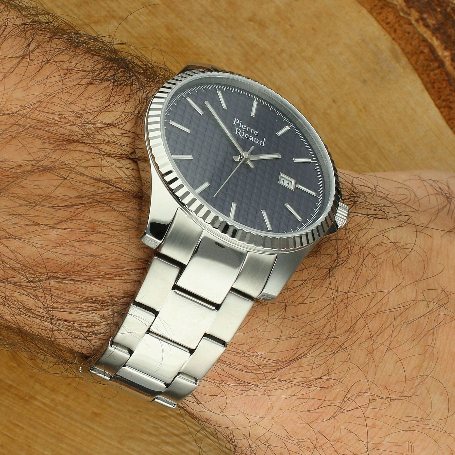 Pierre Ricaud P91030.5115Q – Męski Zegarek Srebrny z Niebieską Tarcza, Bransoleta Stalowa  Sklep Diament.jpg