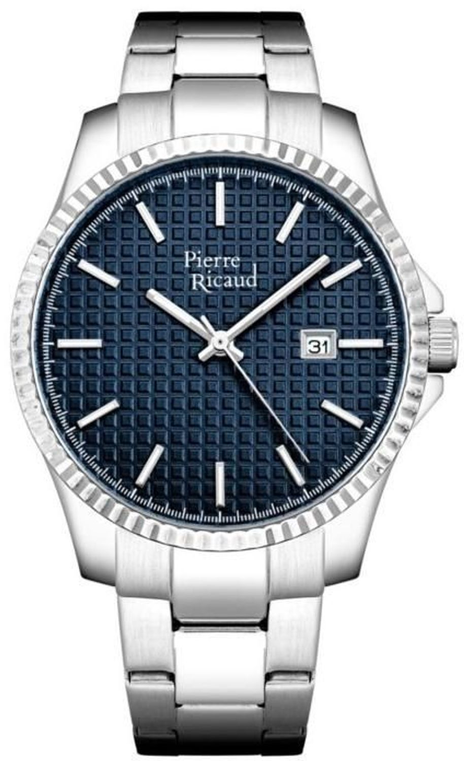 Pierre Ricaud P91030.5115Q – Męski Zegarek Srebrny z Niebieską Tarcza, Bransoleta Stalowa  Sklep Diament.jpg