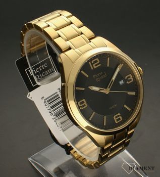 Zegarek męski na bransolecie Pierre Ricaud P91073.1156Q Tarcza zegarka w kolorze czarnym z złotymi głównymi cyframi arabskimi zapewnia przejrzysty i nowoczesny wygląd. Wskazówki w tym modelu są koloru złotego. Bardzo duża wo (3).jpg