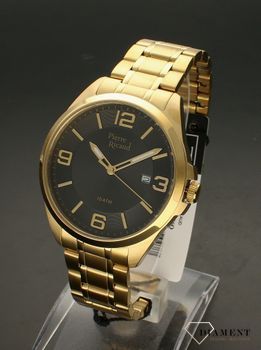 Zegarek męski na bransolecie Pierre Ricaud P91073.1156Q Tarcza zegarka w kolorze czarnym z złotymi głównymi cyframi arabskimi zapewnia przejrzysty i nowoczesny wygląd. Wskazówki w tym modelu są koloru złotego. Bardzo duża wo (4).jpg