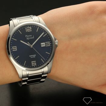 Zegarek męski na bransolecie z niebieską tarczą i szafirowym szkłem P91076 (5).jpg