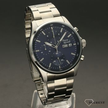 Zegarek męski na bransolecie z niebieską tarczą i chronografem P91083 (1).jpg