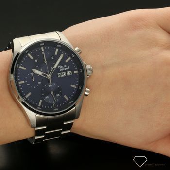 Zegarek męski na bransolecie z niebieską tarczą i chronografem P91083 (5).jpg