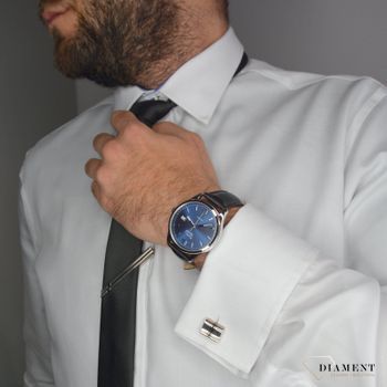 Zegarek męski Pierre Ricaud P91086.5255Q. Zegarek męski z okrągłą kopertą wykonaną ze stali z niebieską tarczą zegarka i srebrnymi indeksami.  (5).JPG