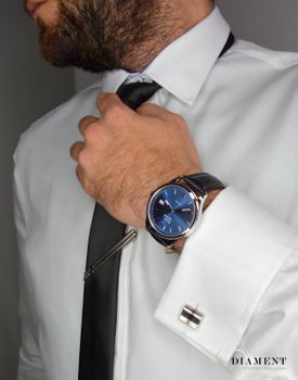 Zegarek męski Pierre Ricaud P91086.5255Q. Zegarek męski z okrągłą kopertą wykonaną ze stali z niebieską tarczą zegarka i srebrnymi indeksami.  (8).JPG