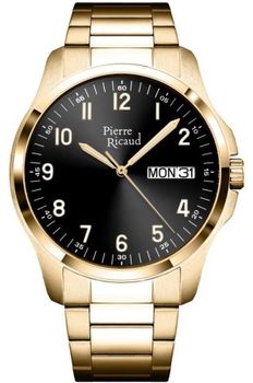 Zegarek męski Pierre Ricaud P91105.1124Q Gent Watch Classic – elegancki model w złotej powłoce PVD z czarną tarczą, szafirowym szkłem i mechanizmem Citizen Miyota 2405.1.jpg