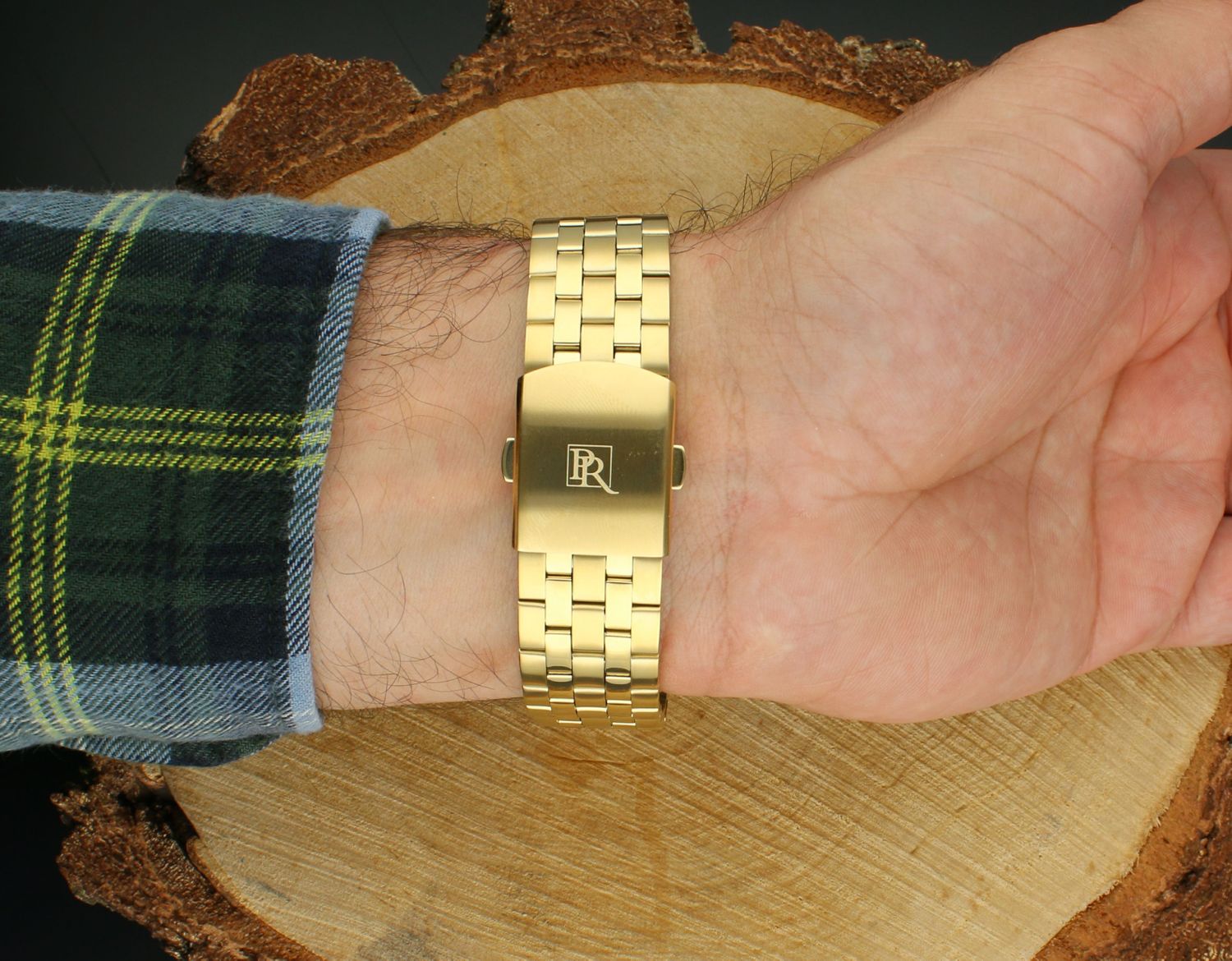 Zegarek męski Pierre Ricaud złoty z czarną tarczą i datownikiem – szafirowe szkło, bransoleta stalowa.jpg