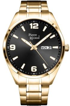 Zegarek męski Pierre Ricaud P91107.1154Q Gent Watch Classic – elegancki model w złotej powłoce PVD z czarną tarczą, szafirowym szkłem i mechanizmem Seiko Epson VX42. 1.jpg