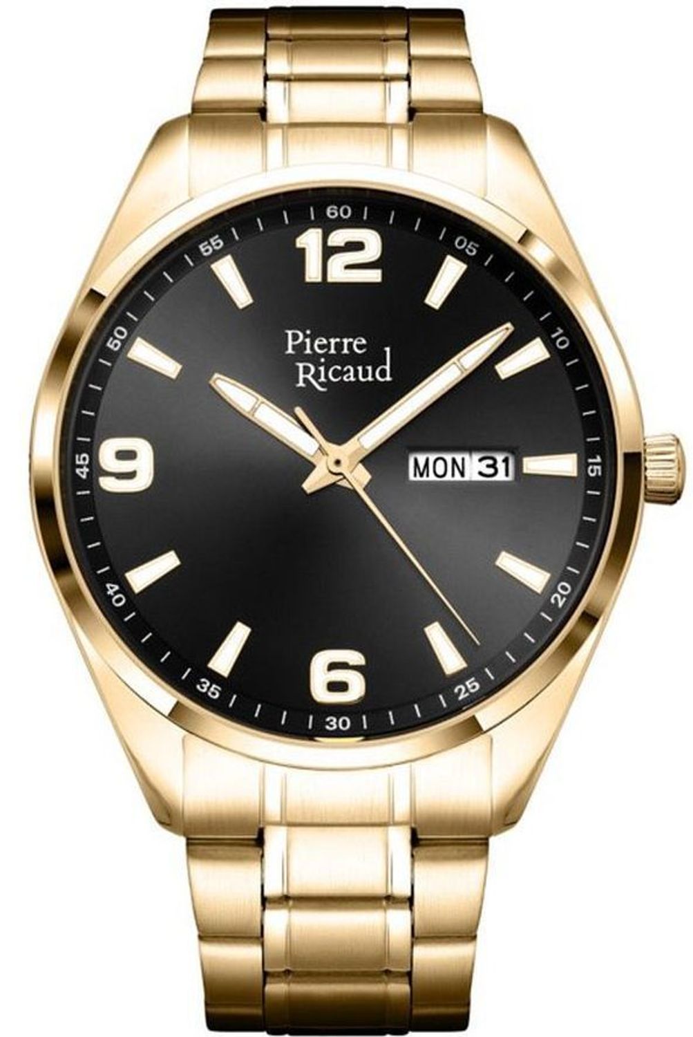 Zegarek męski Pierre Ricaud P91107.1154Q Gent Watch Classic – elegancki model w złotej powłoce PVD z czarną tarczą, szafirowym szkłem i mechanizmem Seiko Epson VX42. 1.jpg