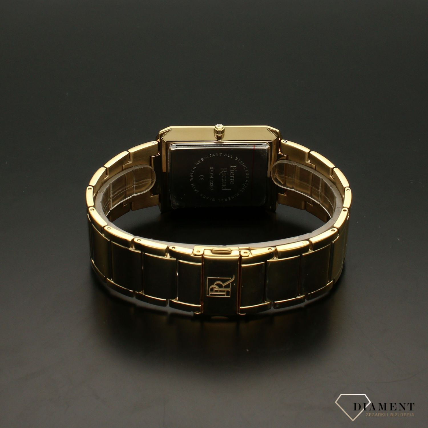 Zegarek męski złoty w kształcie prostokąta na złotej bransolecie ze srebrną tarczą marski Pierre Ricuad P97014F.1113Q.jpg