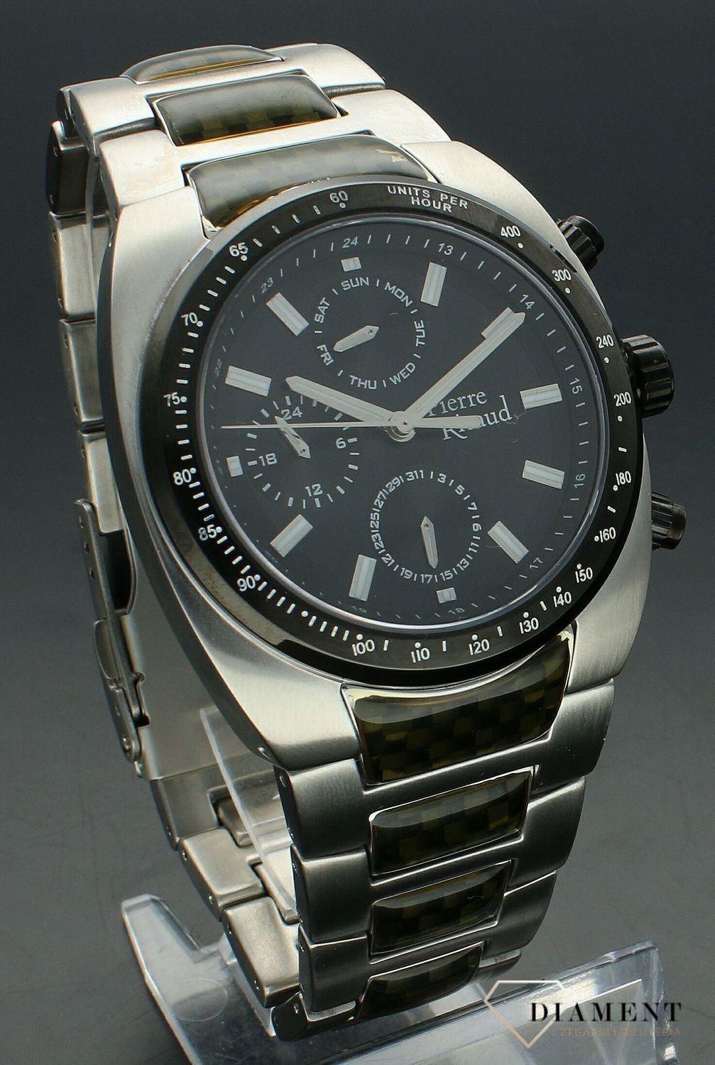 Zegarek męski  Pierre Ricaud Classic Sapphire P97026.Y114QF. Zegarek męski na bransolecie. Zegarek męski z szafirowym szkłem. Męski zegarek Pierre Ricaud z czarną tarczą. Zegarek męski stalowy na bransolecie idealny na prezent (2).jpg