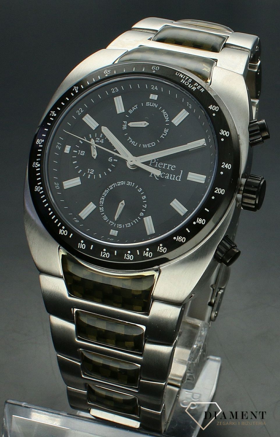 Zegarek męski  Pierre Ricaud Classic Sapphire P97026.Y114QF. Zegarek męski na bransolecie. Zegarek męski z szafirowym szkłem. Męski zegarek Pierre Ricaud z czarną tarczą. Zegarek męski stalowy na bransolecie idealny na prezent (2).jpg