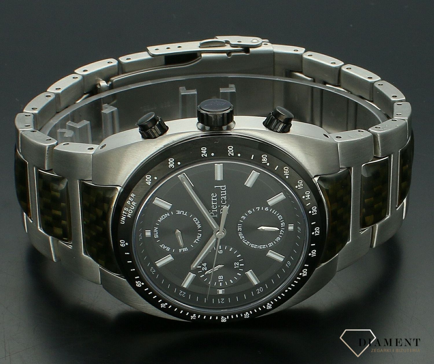 Zegarek męski  Pierre Ricaud Classic Sapphire P97026.Y114QF. Zegarek męski na bransolecie. Zegarek męski z szafirowym szkłem. Męski zegarek Pierre Ricaud z czarną tarczą. Zegarek męski stalowy na bransolecie idealny na prezent (2).jpg