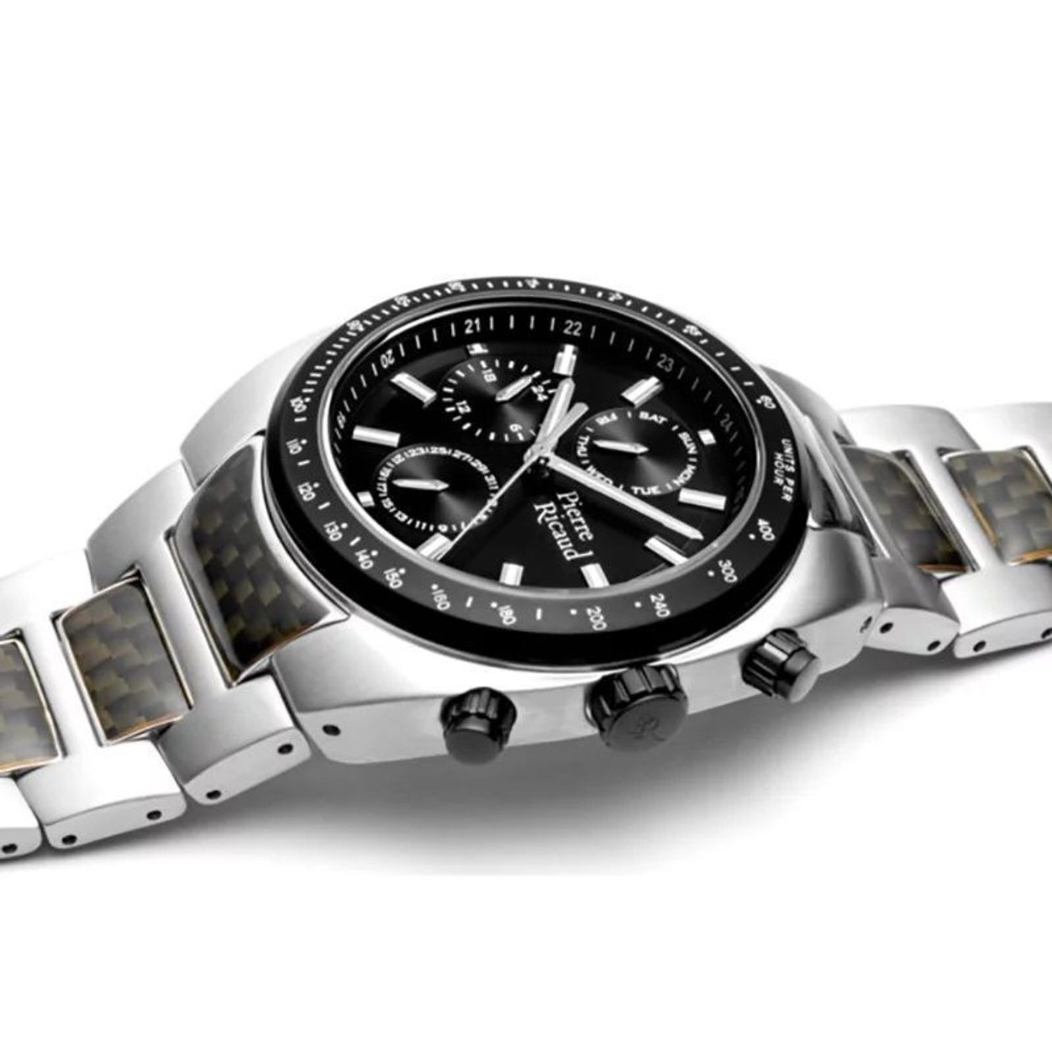 Zegarek męski  Pierre Ricaud Classic Sapphire P97026.Y114QF. Zegarek męski na bransolecie. Zegarek męski z szafirowym szkłem. Męski zegarek Pierre Ricaud z czarną tarczą. Zegarek męski stalowy na bransolecie idealny na prezent (2).jpg