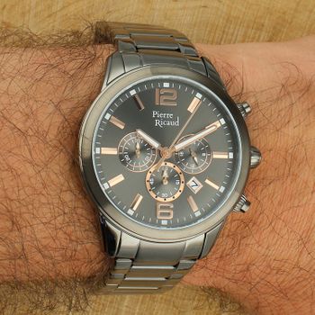 Zegarek Pierre Ricaud męski szary bransoleta  Chronograf 100M  P97028.S1R6CH.jpg