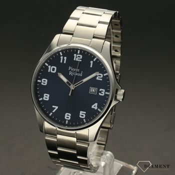 Zegarek męski na bransolecie z niebieską tarczą i klasycznymi cyframi P97243 (2).jpg
