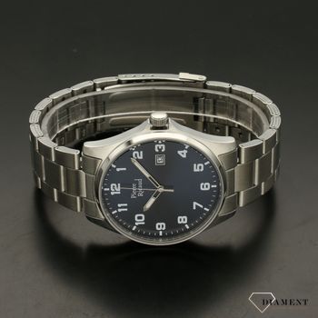 Zegarek męski na bransolecie z niebieską tarczą i klasycznymi cyframi P97243 (3).jpg