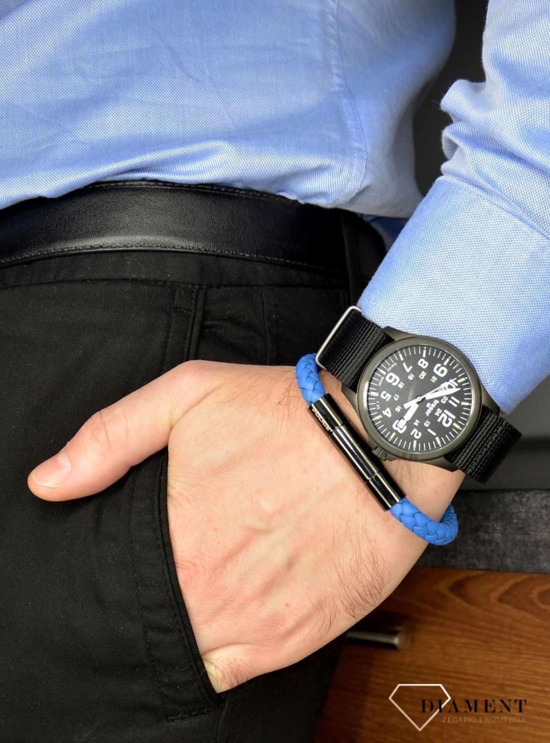 Biżuteria POLICE, bransoletka męska 'Wytrzymały ponad siły' PJ.26492BLN-01.Niebieska, męska bransoleta firmy POLICE. Biżuteria z kolekcji męskiej to odpowiedź na 11.jpg