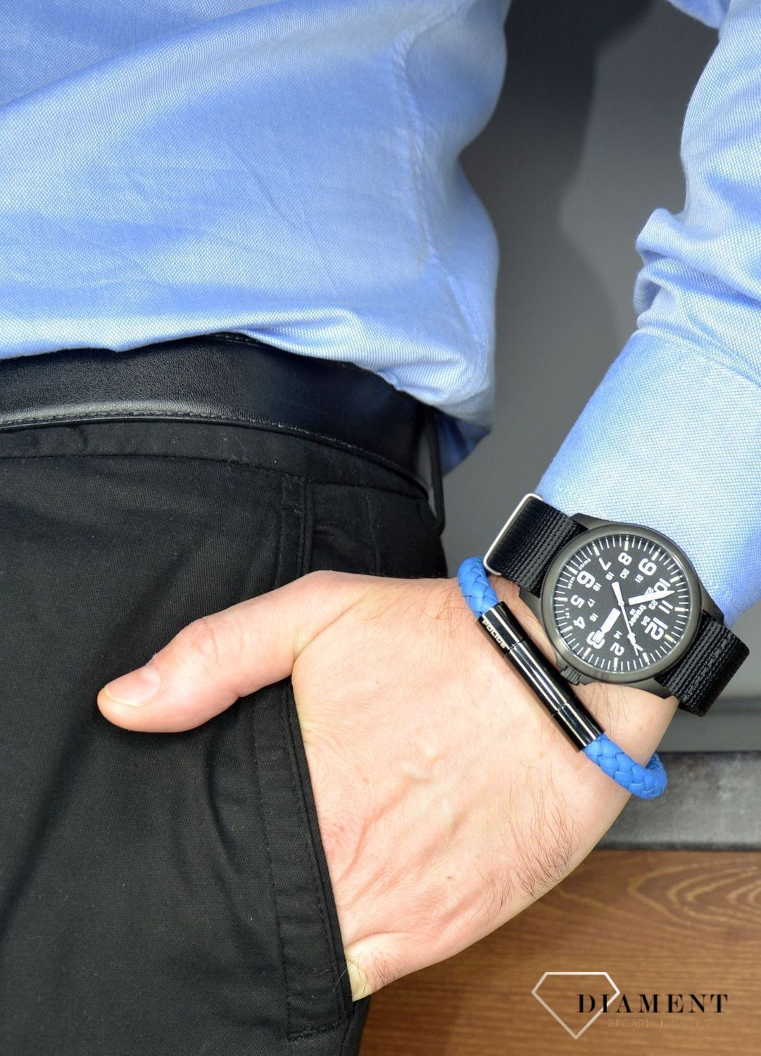 Biżuteria POLICE, bransoletka męska 'Wytrzymały ponad siły' PJ.26492BLN-01.Niebieska, męska bransoleta firmy POLICE. Biżuteria z kolekcji męskiej to odpowiedź na 11.jpg