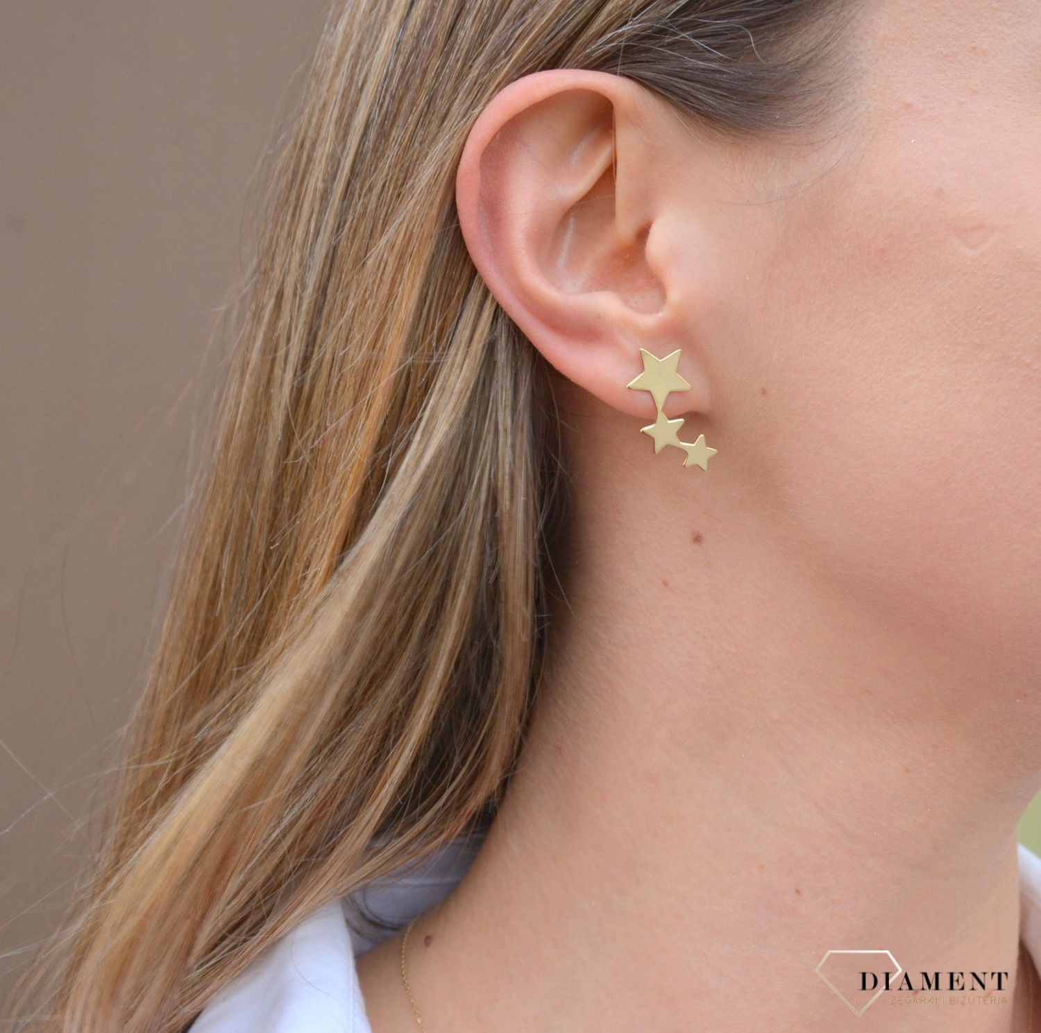 Złote kolczyki potrójne gwiazdki na sztyft PL228EG8Kv.jpg
