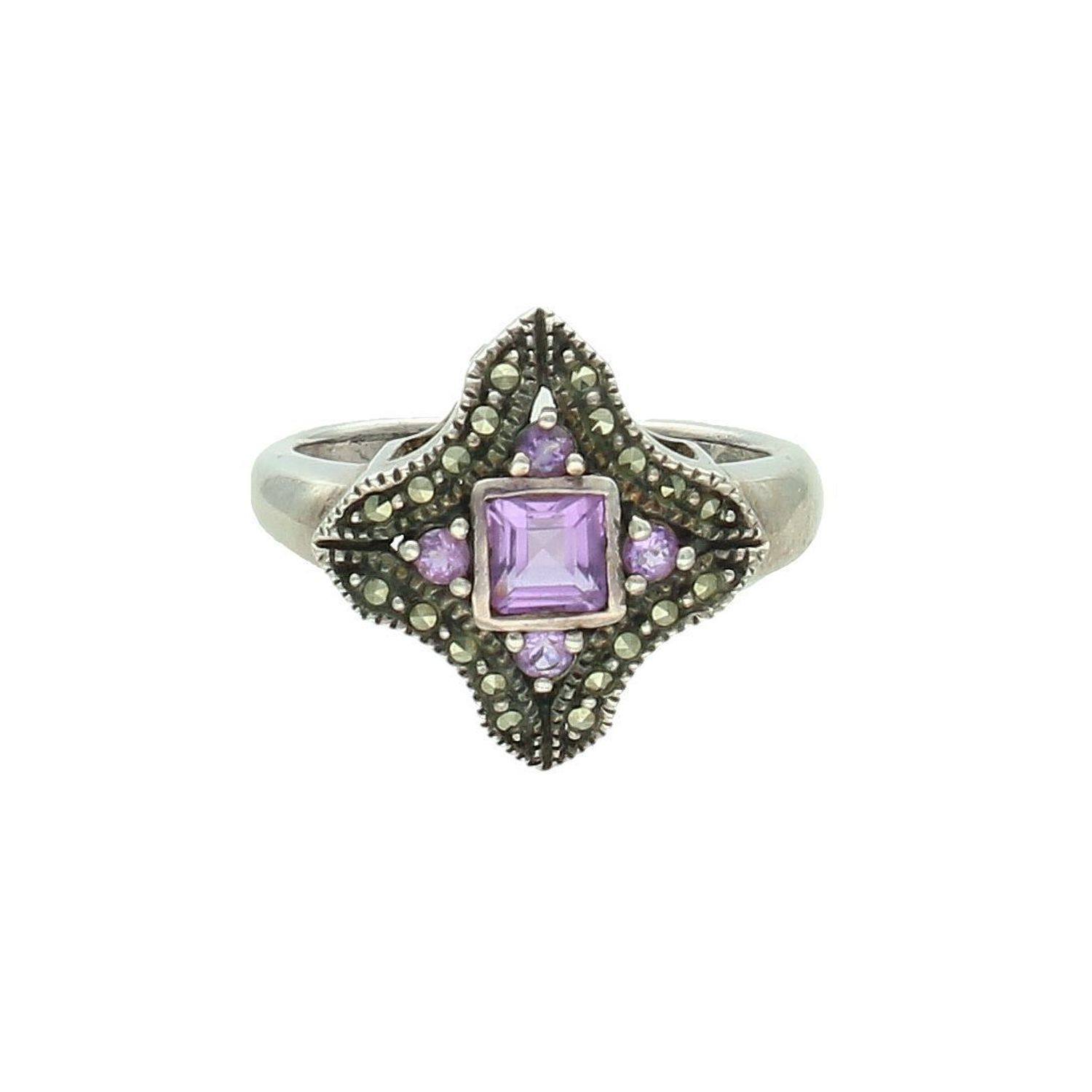 Srebrny pierścionek damski 925 z ametystem i markazytami rozmiar 14 PM1141 8.jpg