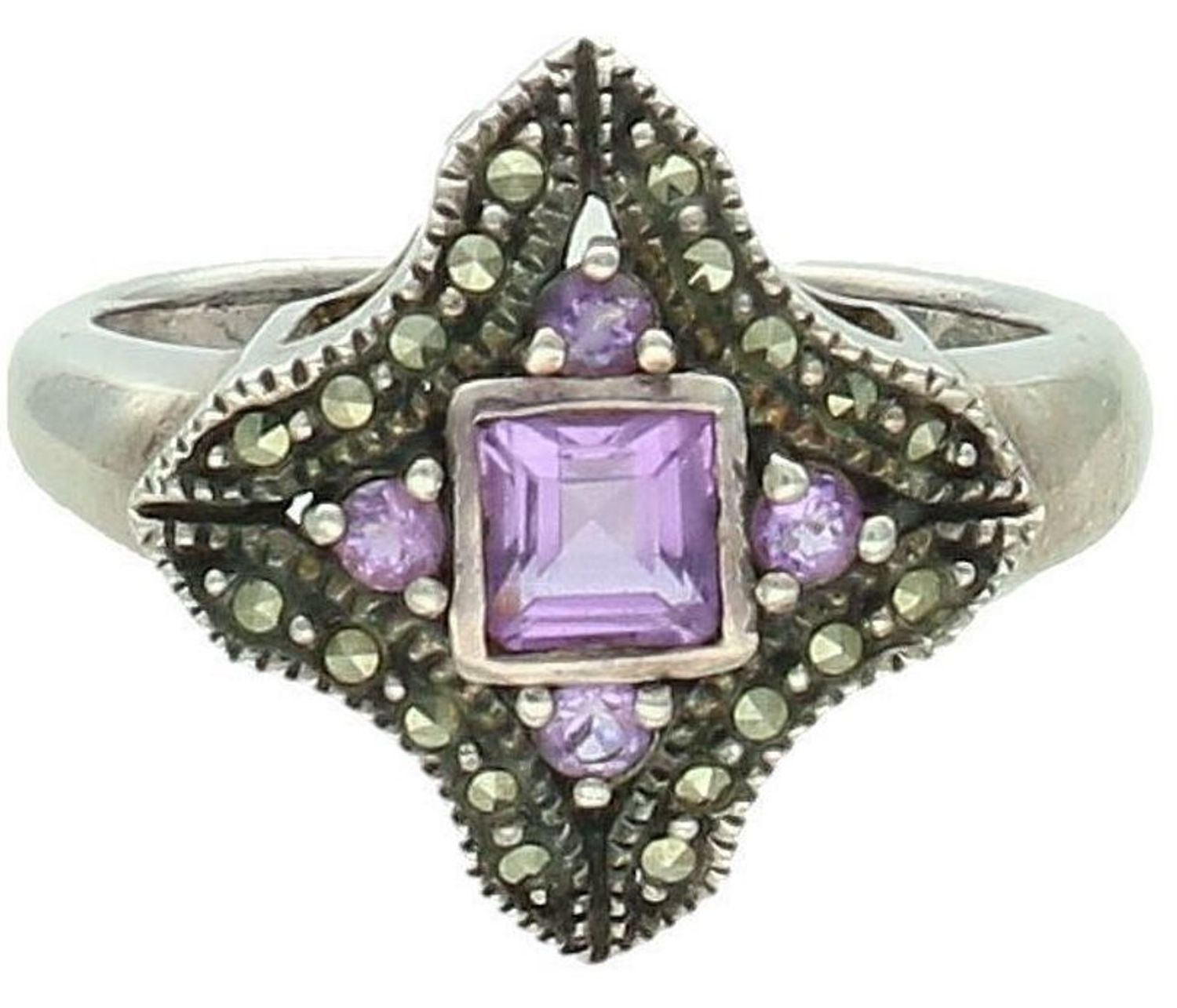 Srebrny pierścionek damski 925 z ametystem i markazytami rozmiar 14 PM1141 8.jpg