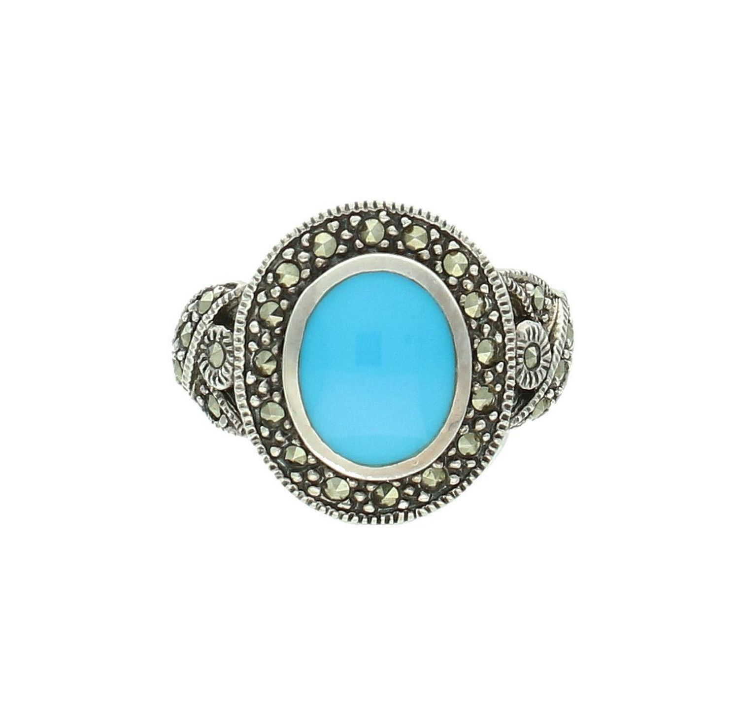 Srebrny pierścionek damski 925 z turkusem i markazytami rozmiar 14 PM1206.jpg
