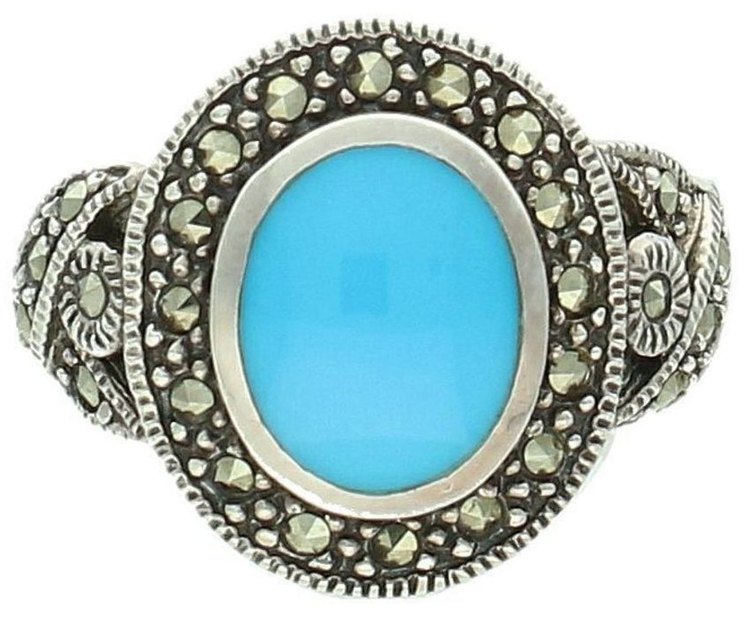 Srebrny pierścionek damski 925 z turkusem i markazytami rozmiar 14 PM1206.jpg