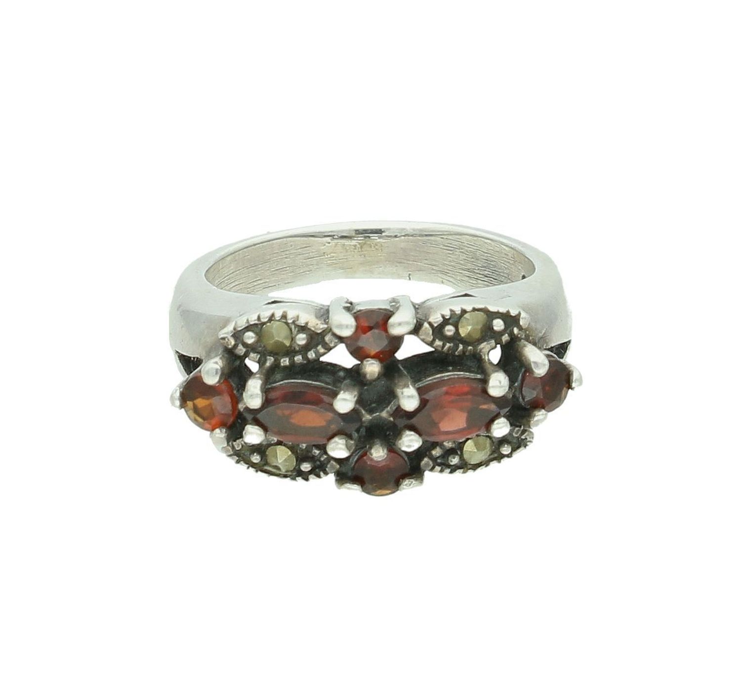 Srebrny pierścionek damski 925 z markazytami i granatem rozmiar 13 PM585.jpg