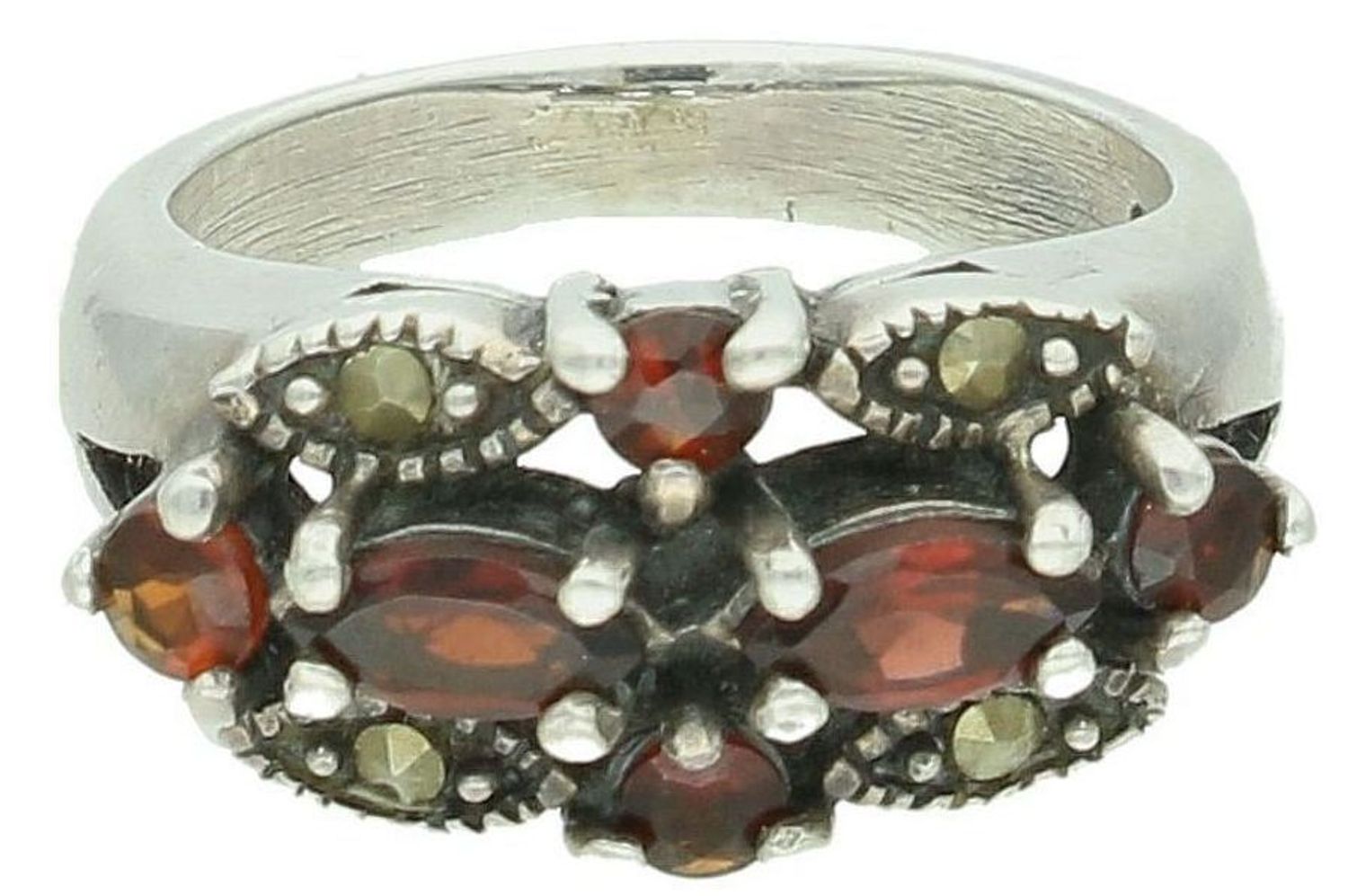 Srebrny pierścionek damski 925 z markazytami i granatem rozmiar 13 PM585.jpg