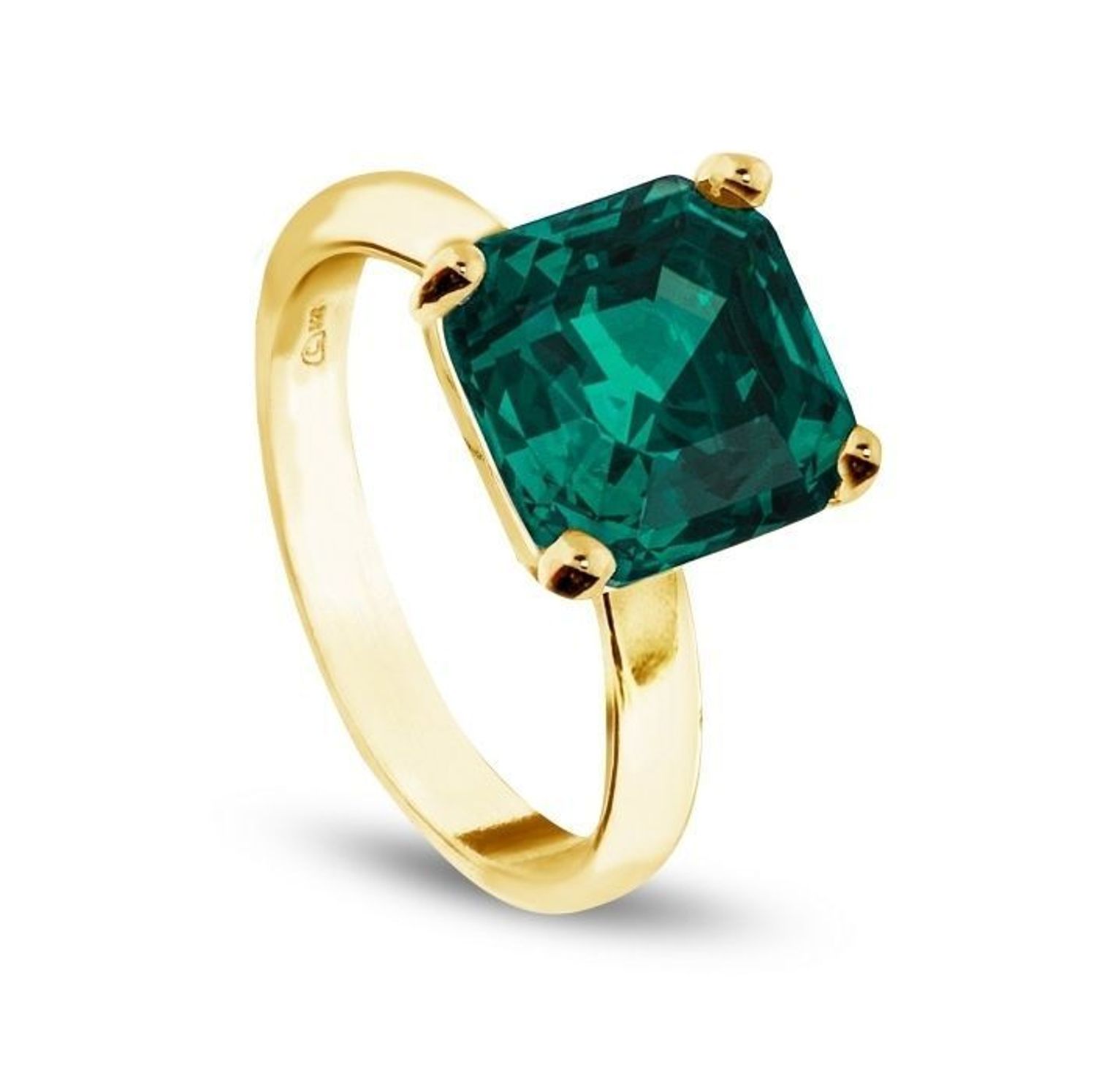Srebrny pierścionek pozłacany z kryształem w kolorze Emerald PPG4480EM. Pierścionek pozłacany z dużym kryształkiem w formie kwadratu w kolorze Emerald. Pierścionek o wadze 3,90 gram. Pierścionek srebrny pozłacany z  (1).jpg