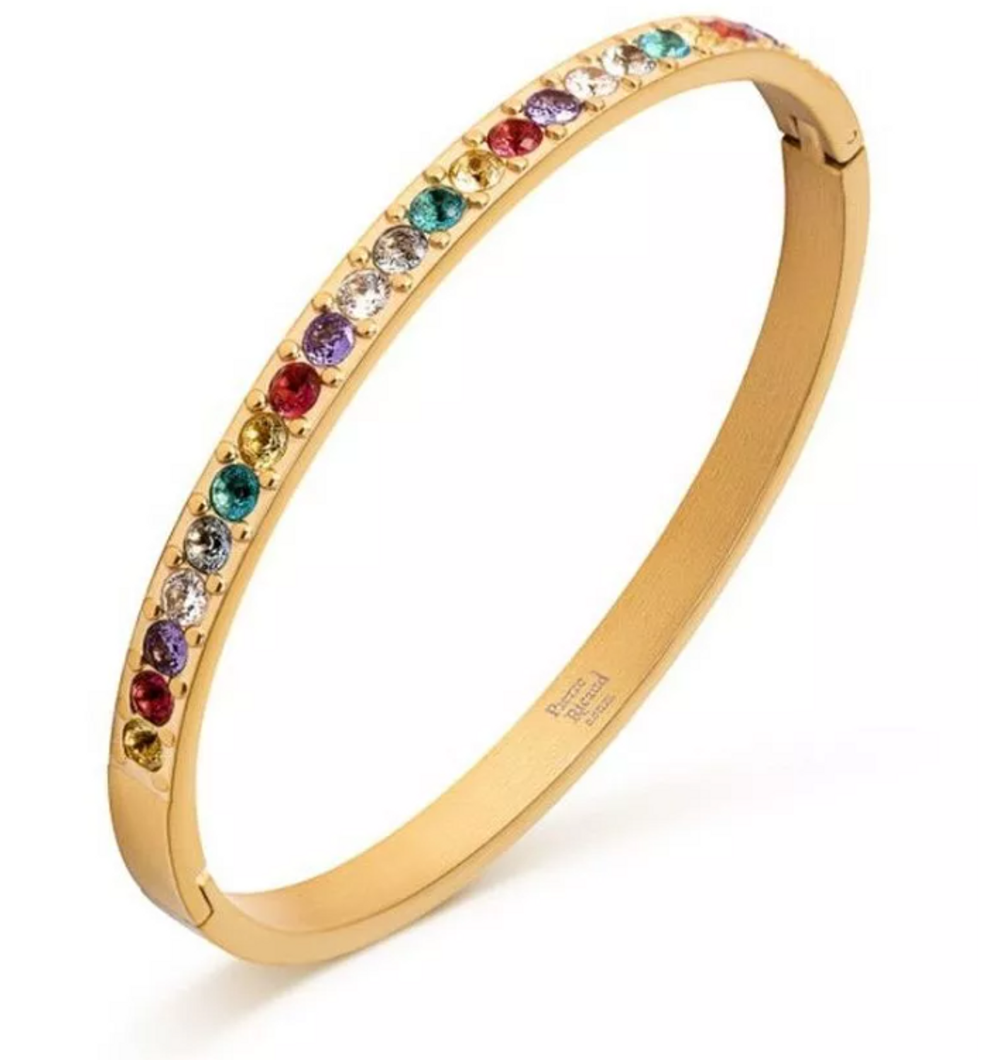 Sztywna bransoletka stalowa pokryta złotem z kolorowymi cyrkoniami Pierre Ricaud PR158.1MZ.png