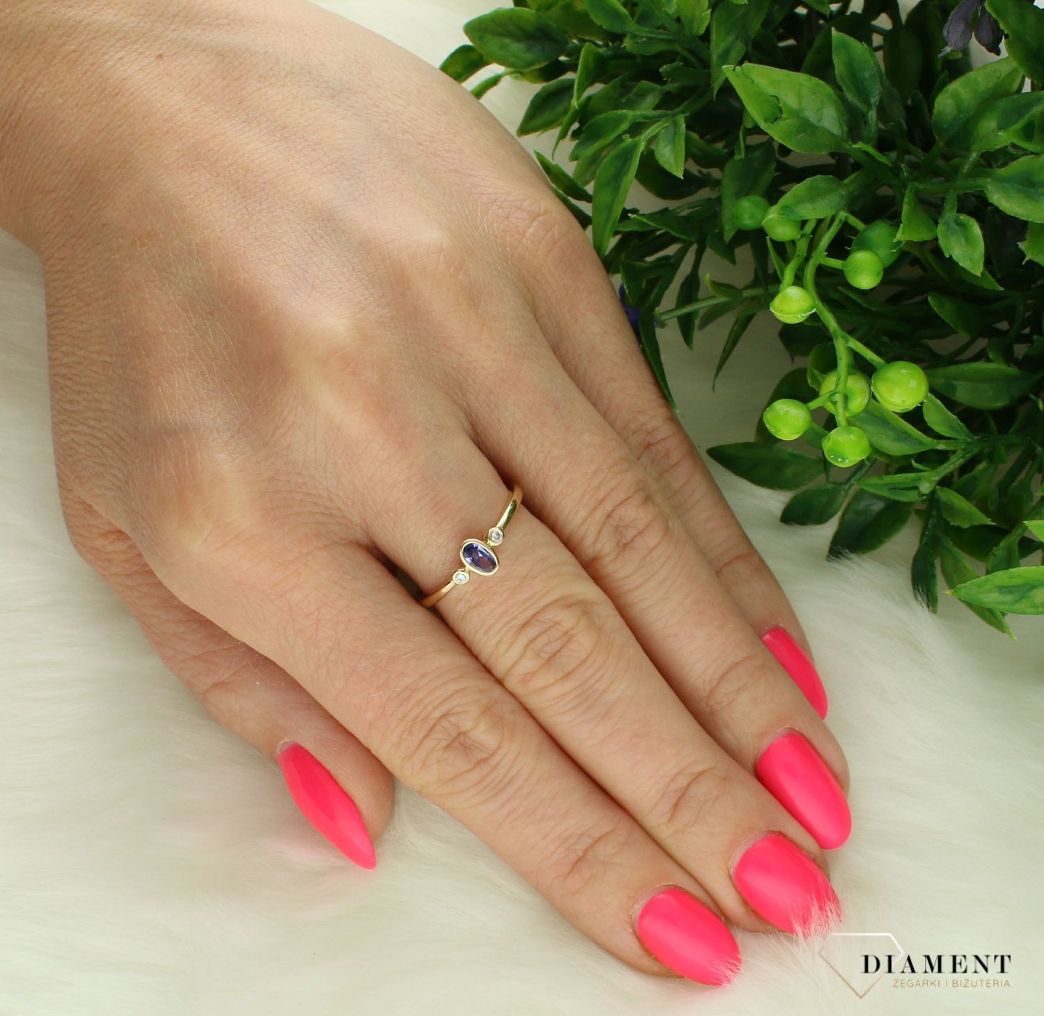 Damski pierścionek złoty 585 Delikatny pierścionek z Tanzanitem i Diamentami 0.03 ct PR46612TNZY (2).jpg