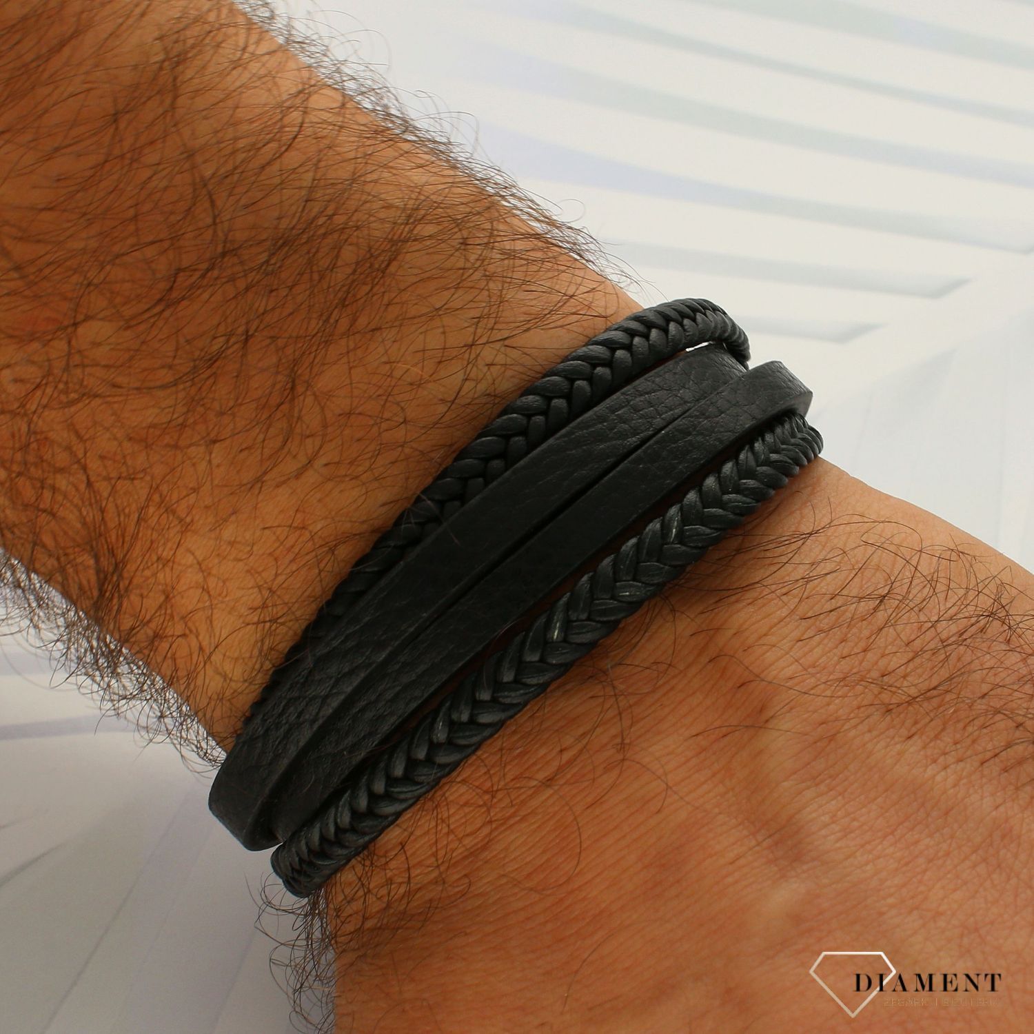 Bransoletka męska ze skóry Pierre Ricaud PR601.BBL w kolorze czarnym wielorzędowa ✓.jpg