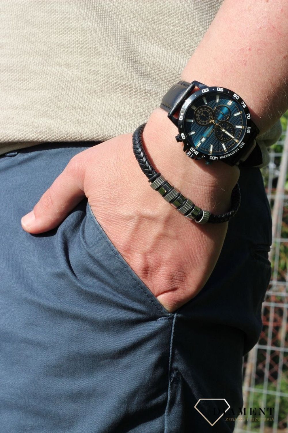 Bransoletka dla Mężczyzny Pierre Ricaud Skóra i blachaPR615.5BL.jpg